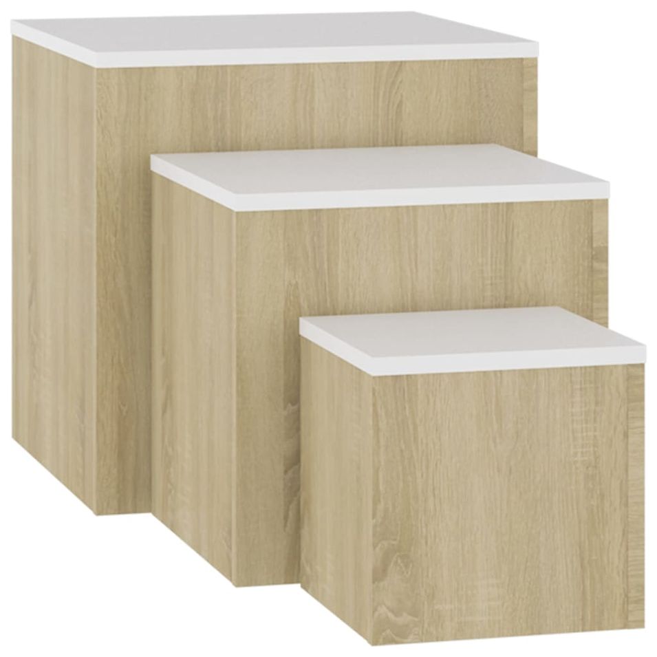 Tables d'appoint 3 pcs Blanc et chêne sonoma - Photo n°1