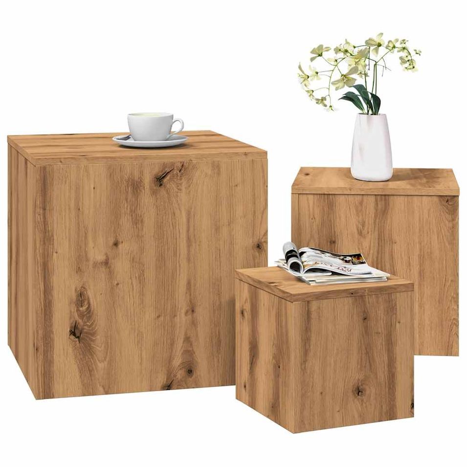 Tables d'appoint 3 pcs chêne artisanal bois d'ingénierie - Photo n°1