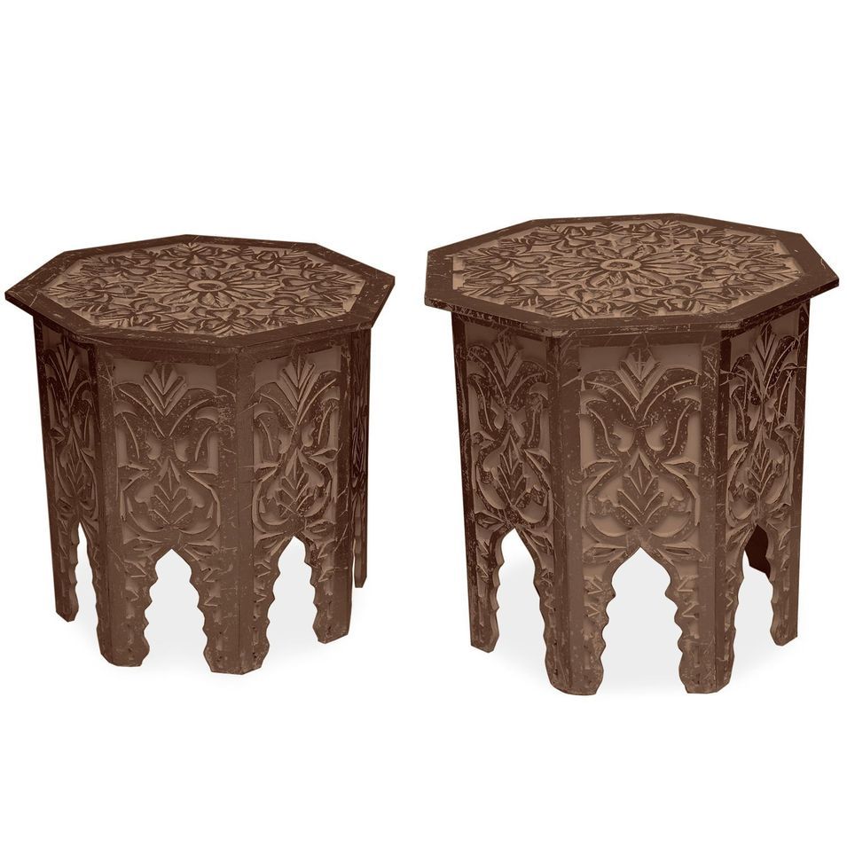 Tables d'appoint bois massif foncé Vindou - Lot de 2 - Photo n°1