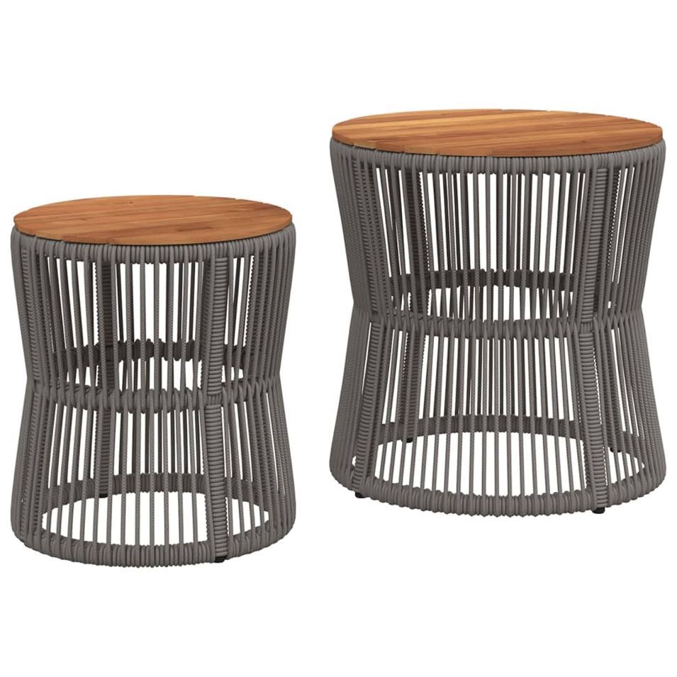 Tables d'appoint de jardin 2 pcs dessus en bois gris poly rotin - Photo n°1