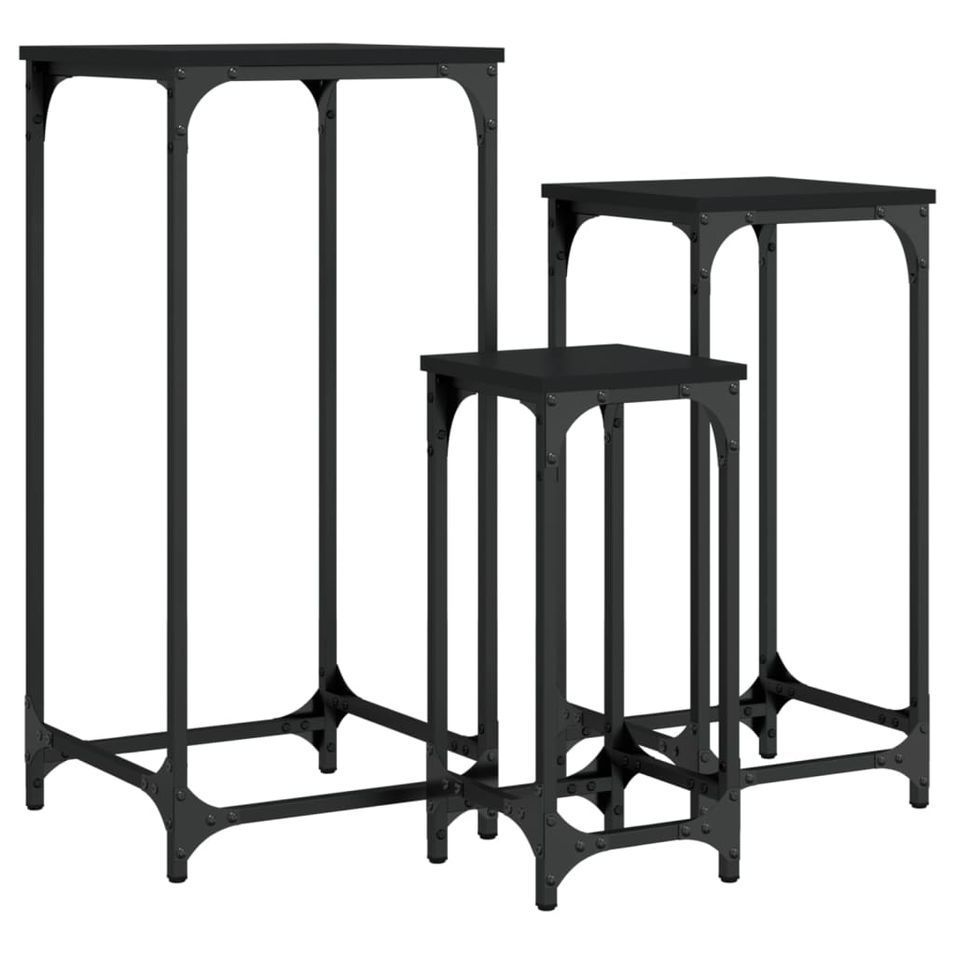 Tables d’appoint gigognes 3 pcs noir bois d'ingénierie - Photo n°1