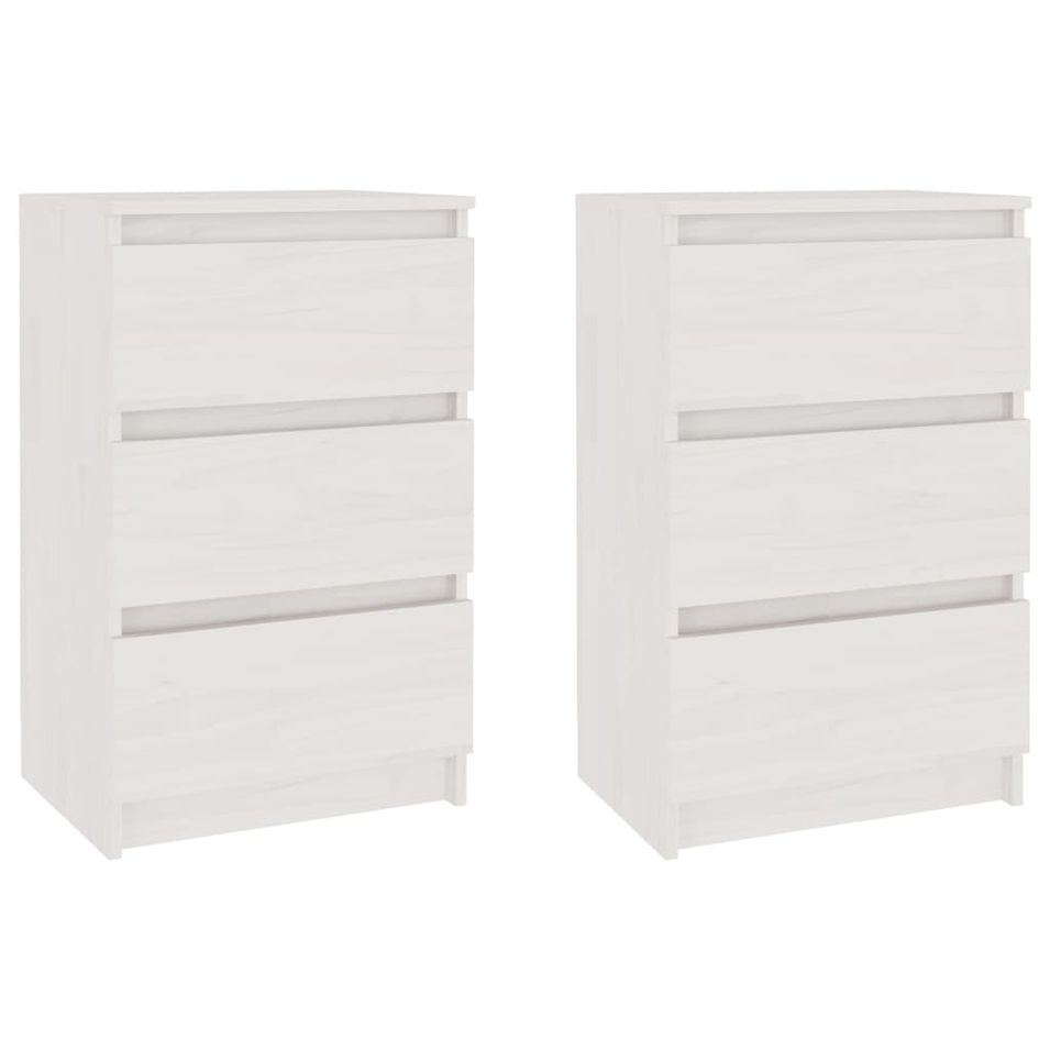 Tables de chevet 2 pcs Blanc 40x29,5x64 cm Bois de pin solide - Photo n°1
