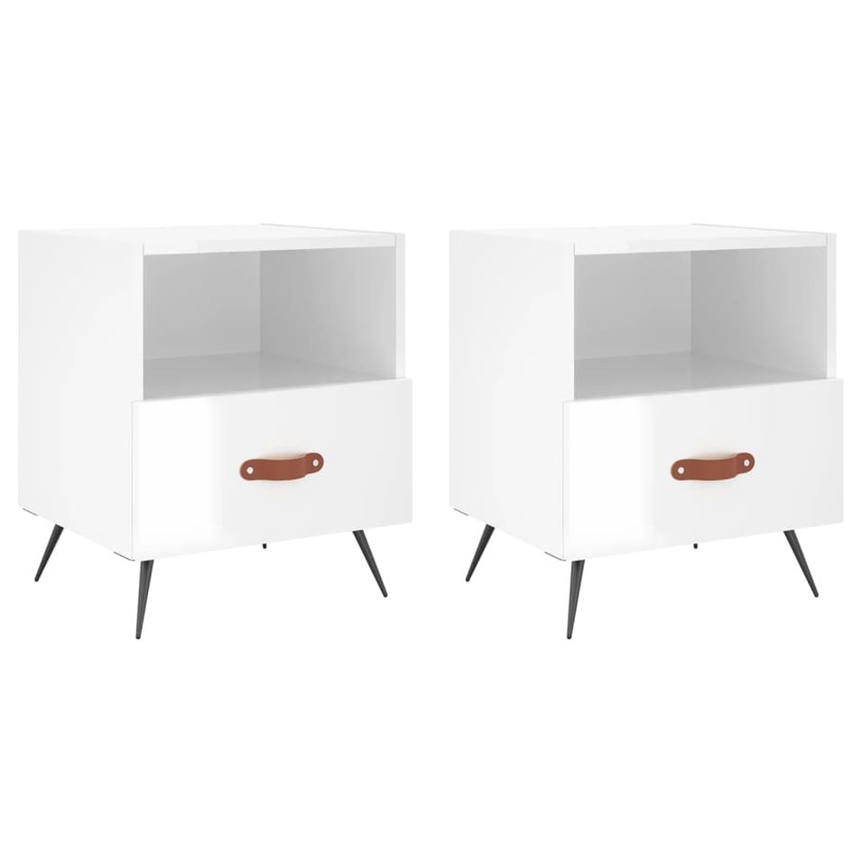 Tables de chevet 2 pcs blanc brillant 40x35x47,5 cm - Photo n°1