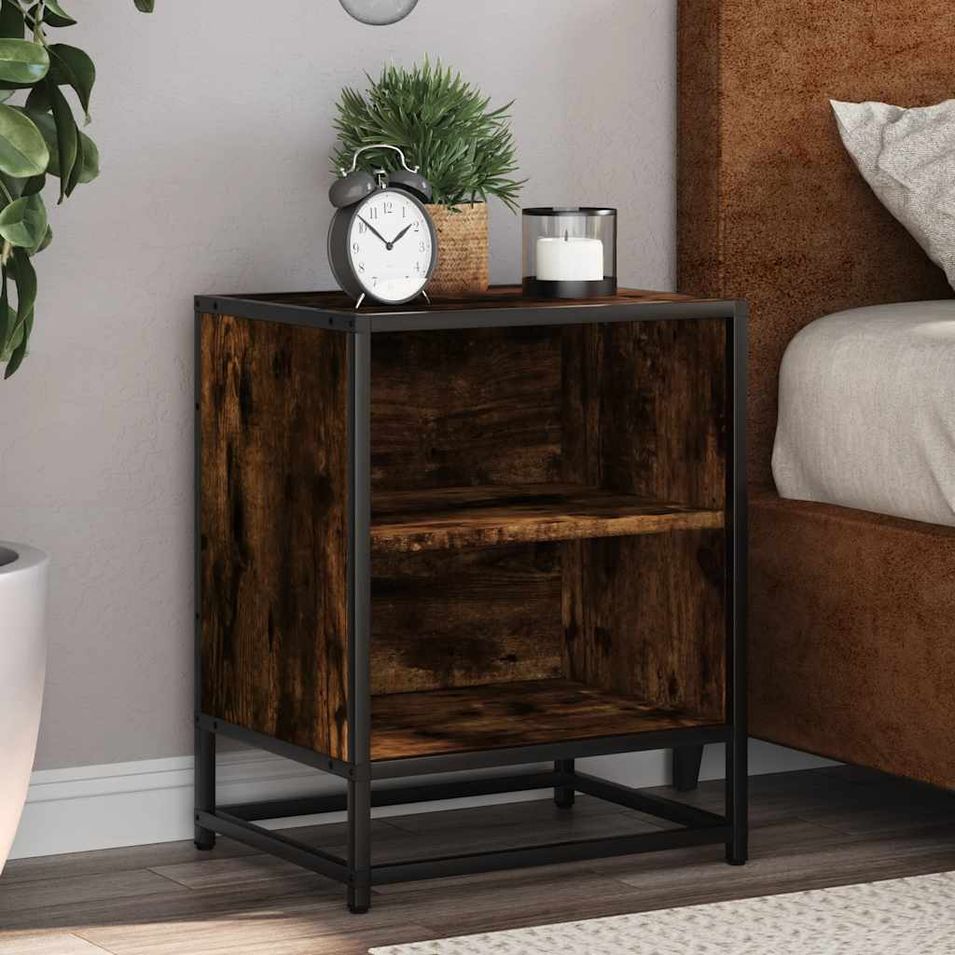 Tables de chevet 2 pcs chêne fumé bois d'ingénierie et métal - Photo n°1