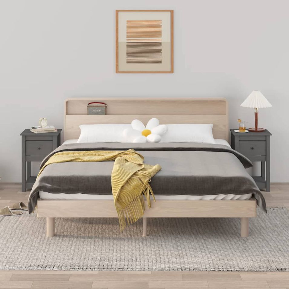 Tables de chevet 2 pcs Gris 40x35x61,5 cm Bois de pin massif - Photo n°1