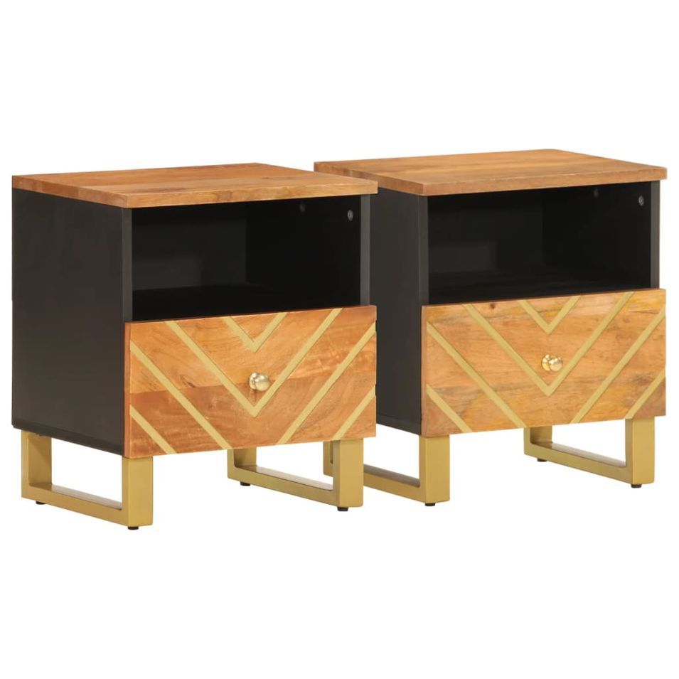 Tables de chevet 2 pcs marron et noir bois de manguier solide - Photo n°1