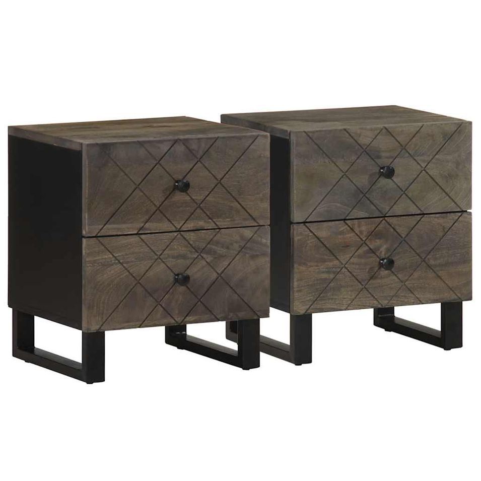 Tables de chevet 2 pcs noir 40x33x46 cm bois de manguier solide - Photo n°1