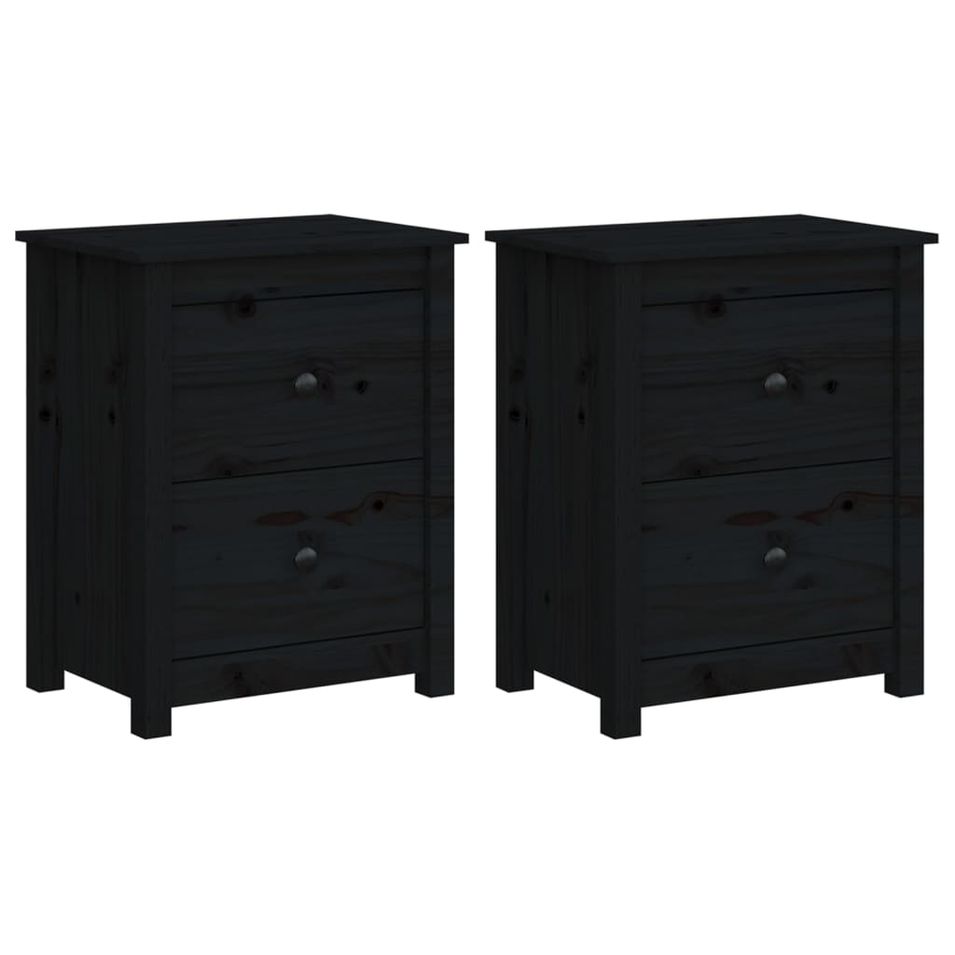 Tables de chevet 2 pcs Noir 50x35x61,5 cm Bois de pin massif - Photo n°1