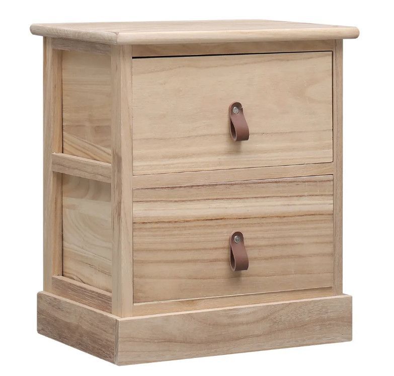 Tables de chevet 2 tiroirs paulownia clair et poignées cuir Vero - Lot de 2 - Photo n°1