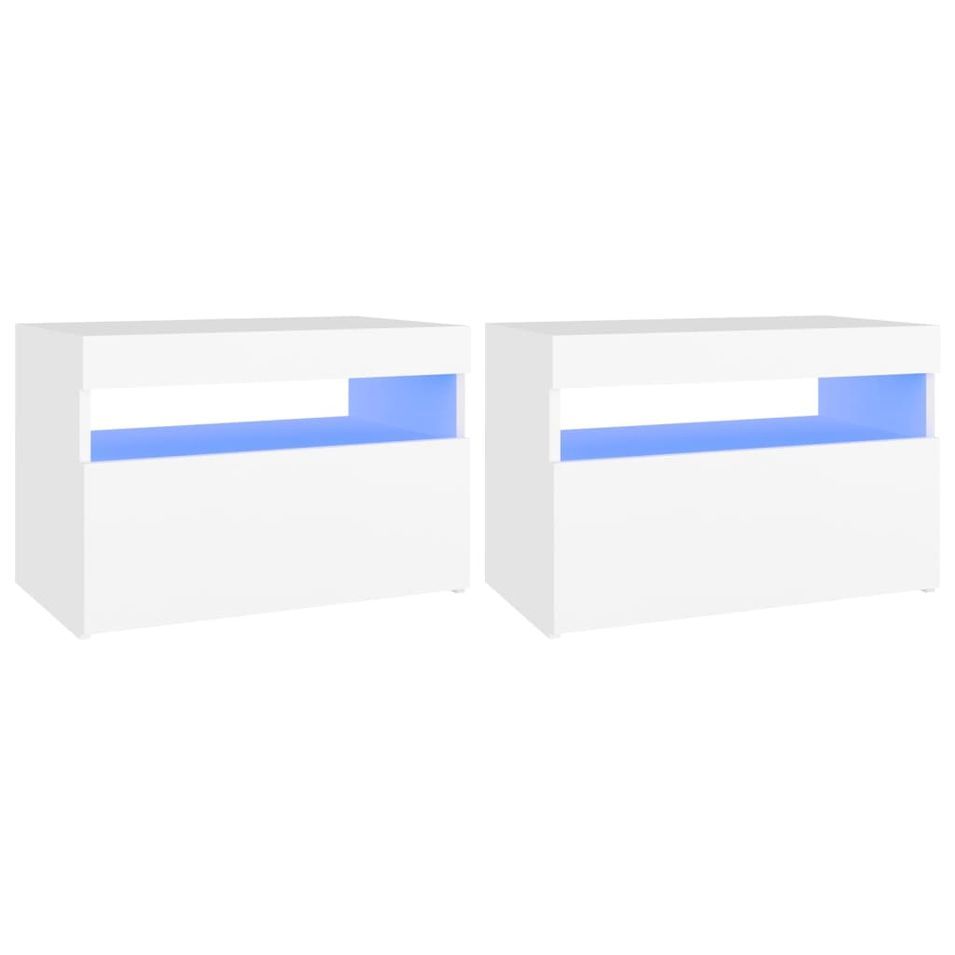 Tables de chevet à LED 2 pcs Blanc 60x35x40 cm - Photo n°1