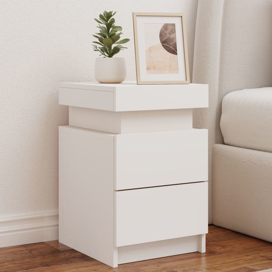 Tables de chevet avec lumières LED 2 pcs blanc 35x39x55 cm - Photo n°1
