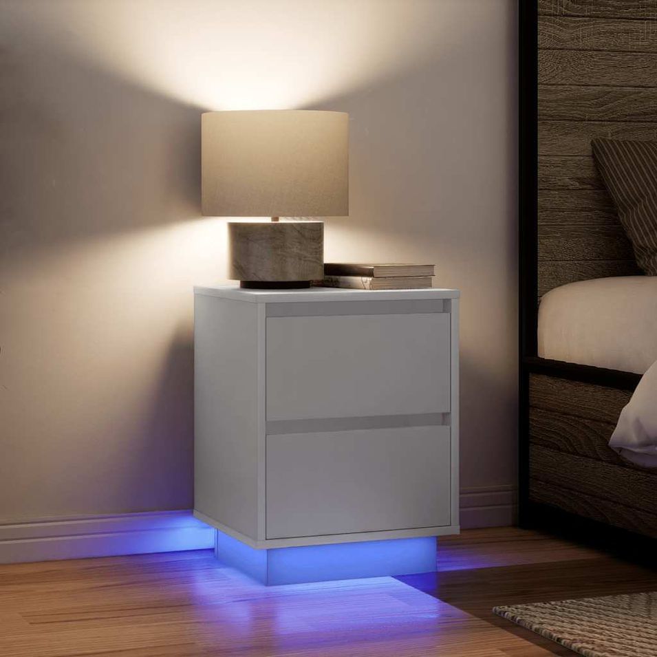 Tables de chevet avec lumières LED 2 pcs blanc 38x34x50 cm - Photo n°1