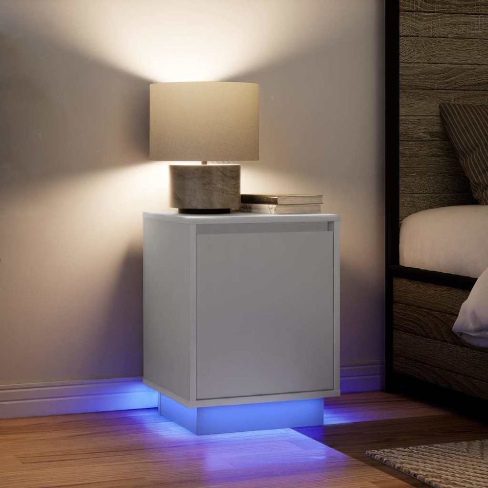 Tables de chevet avec lumières LED 2 pcs blanc 38x34x50 cm - Photo n°1