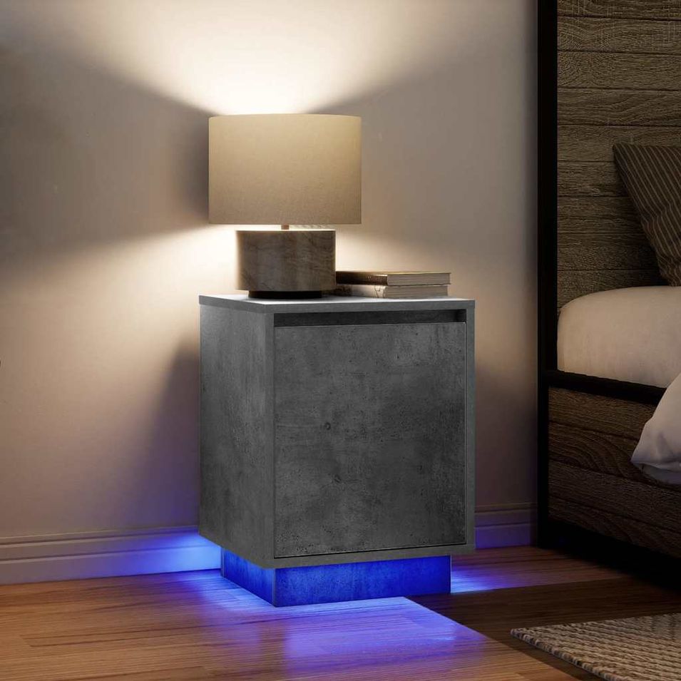 Tables de chevet avec lumières LED 2 pcs gris béton 38x34x50 cm - Photo n°1