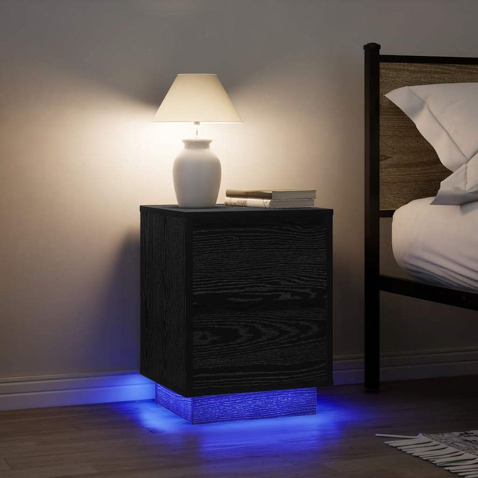 Tables de chevet avec lumières LED 2 pcs noir 38x34x50 cm - Photo n°1