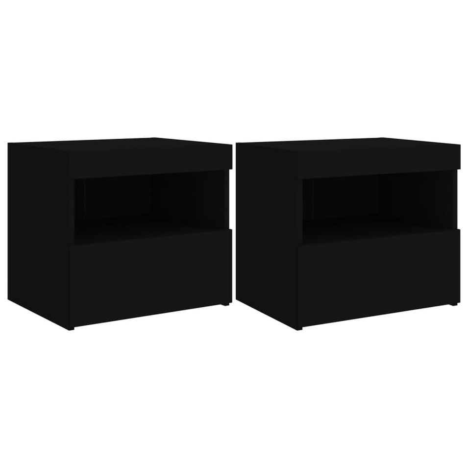 Tables de chevet avec lumières LED 2 pcs noir 50x40x45 cm - Photo n°1