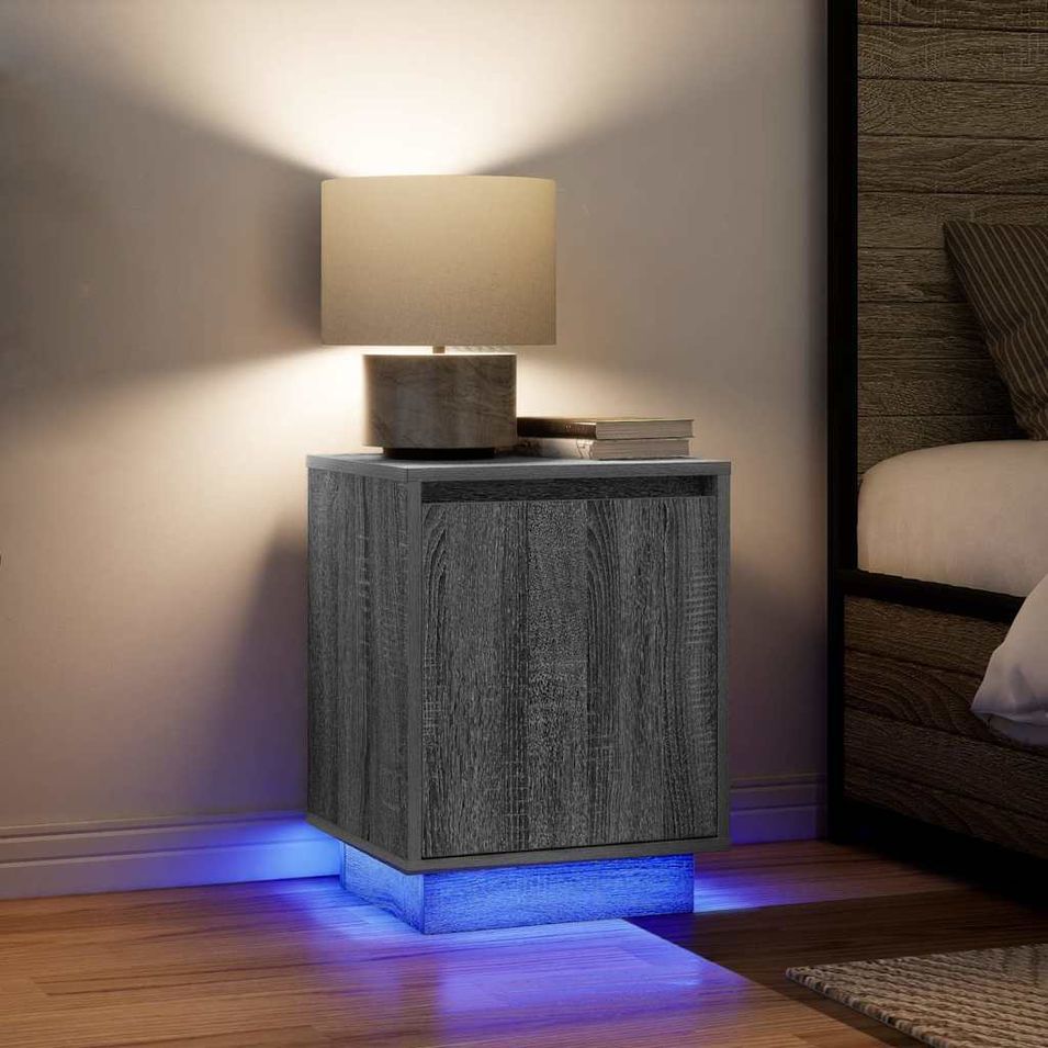 Tables de chevet avec lumières LED 2 pcs sonoma gris 38x34x50cm - Photo n°1