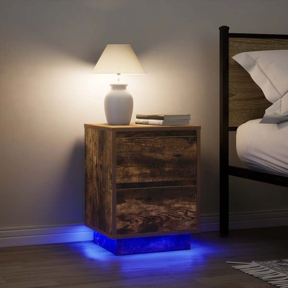 Tables de chevet avec lumières LED 2pcs chêne fumé 38x34x50 cm - Photo n°1