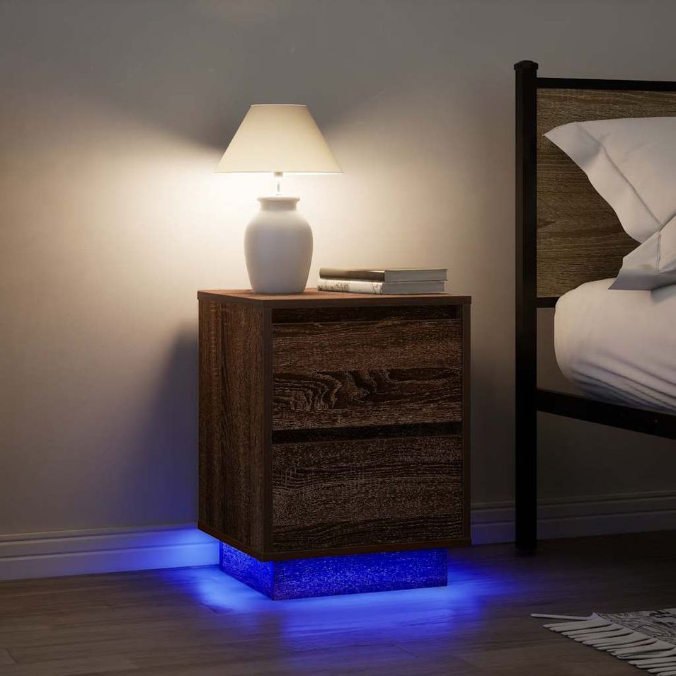 Tables de chevet avec lumières LED 2pcs chêne marron 38x34x50cm - Photo n°1