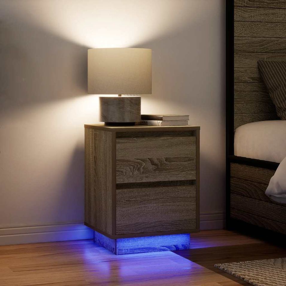Tables de chevet avec lumières LED 2pcs chêne sonoma 38x34x50cm - Photo n°1