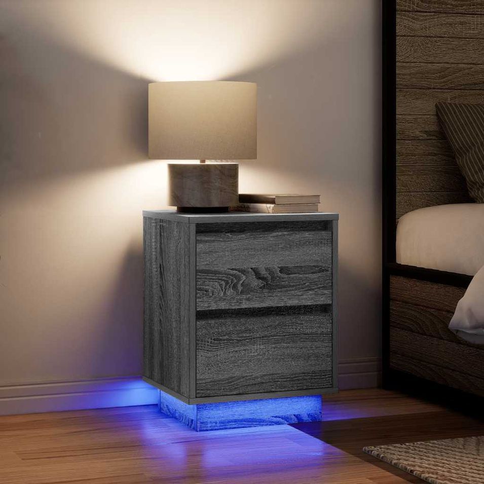 Tables de chevet avec lumières LED 2pcs sonoma gris 38x34x50 cm - Photo n°1