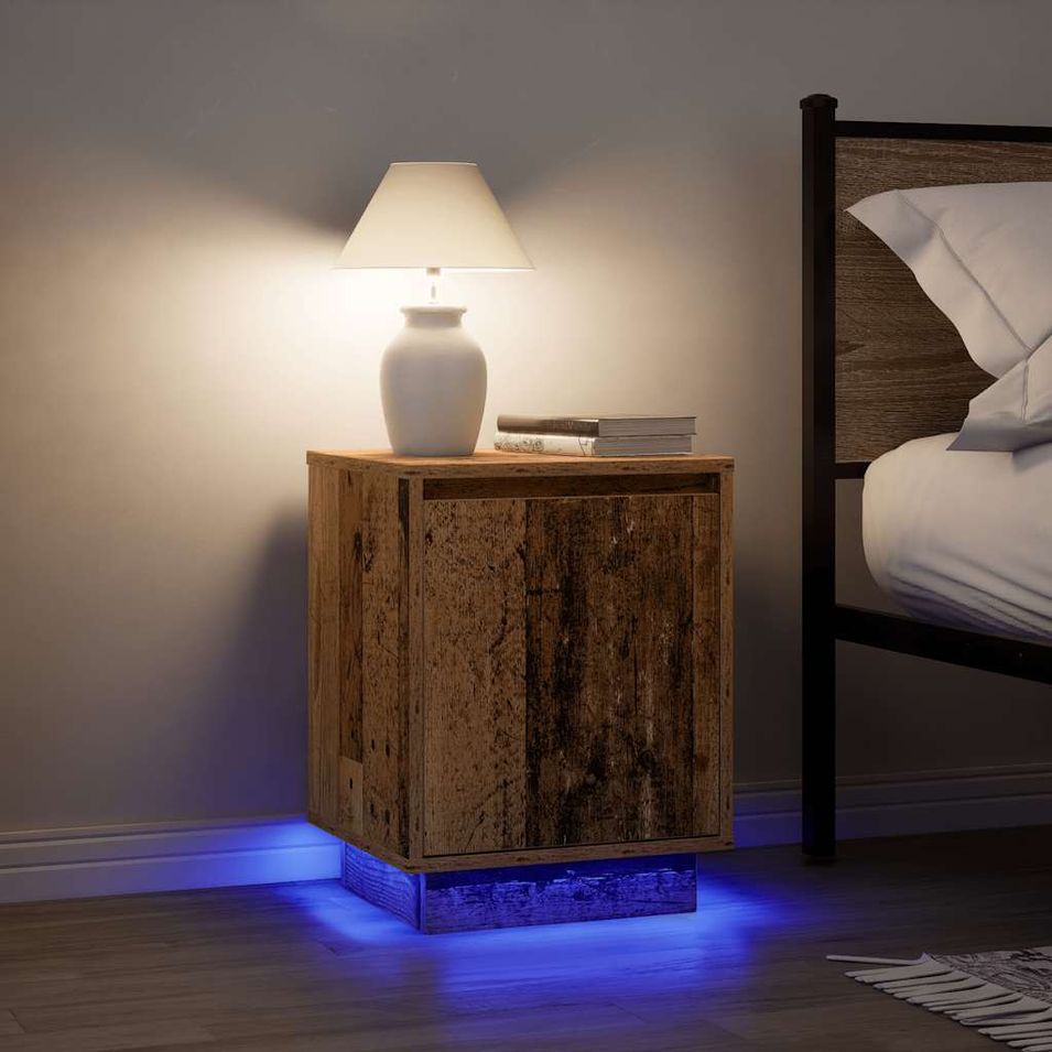 Tables de chevet avec lumières LED 2pcs vieux bois 38x34x50 cm - Photo n°1