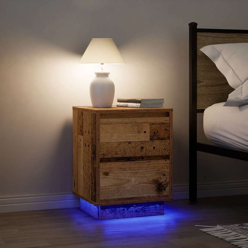 Tables de chevet avec lumières LED 2pcs vieux bois 38x34x50 cm - Photo n°1
