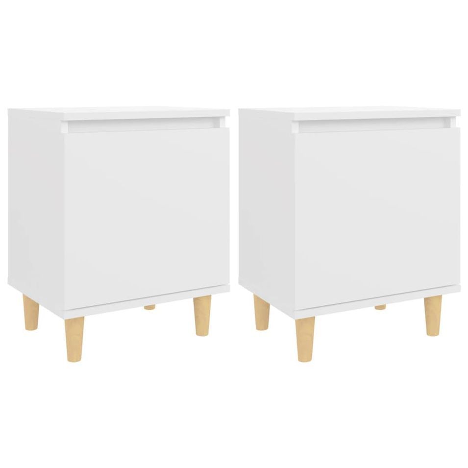 Tables de chevet avec pieds en bois 2 pcs Blanc 40x30x50 cm - Photo n°1