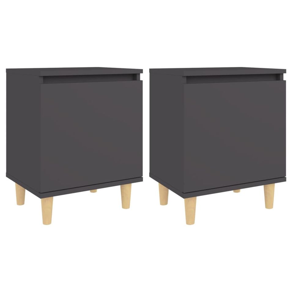 Tables de chevet avec pieds en bois 2 pcs Gris 40x30x50 cm - Photo n°1