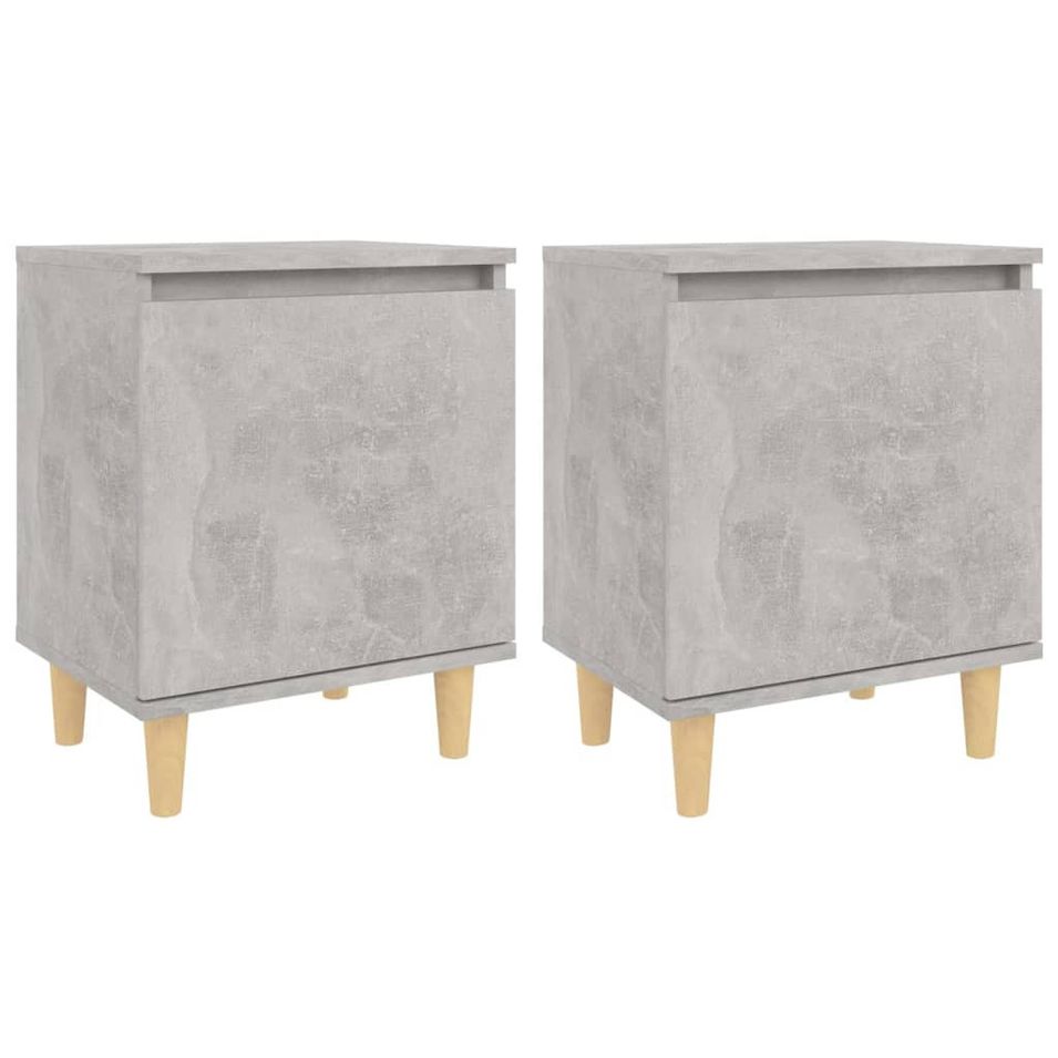 Tables de chevet avec pieds en bois 2 pcs Gris béton 40x30x50cm - Photo n°1
