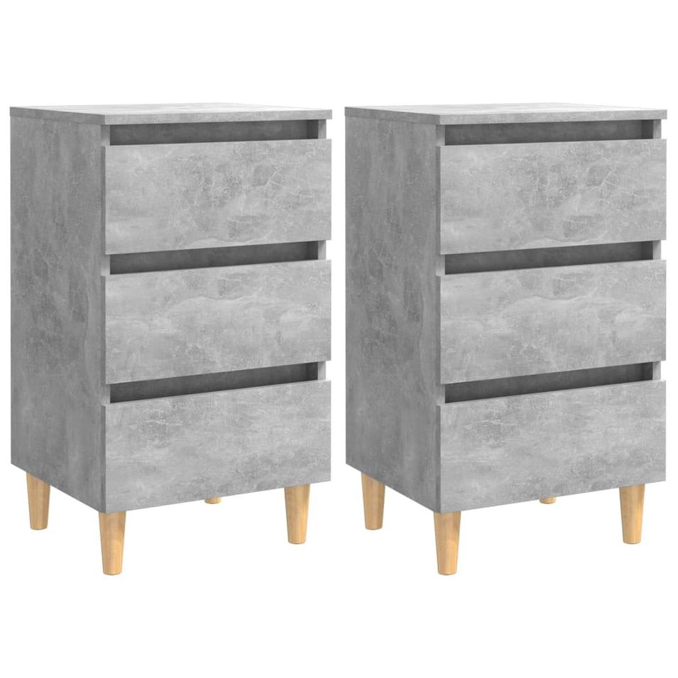 Tables de chevet avec pieds en bois 2 pcs Gris béton 40x35x69cm - Photo n°1