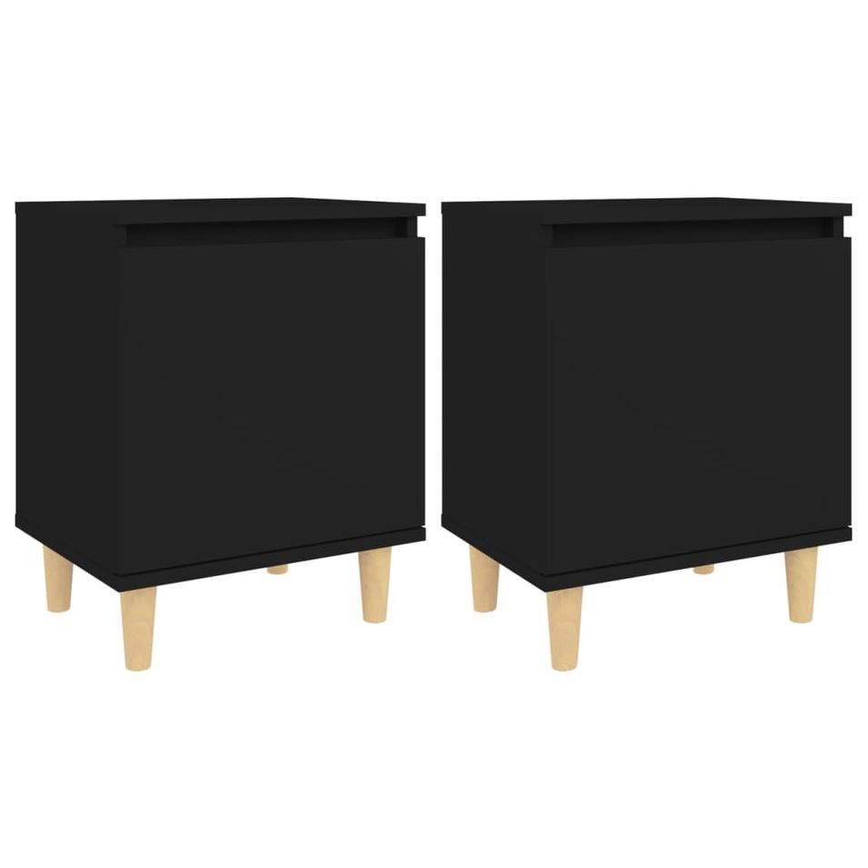 Tables de chevet avec pieds en bois 2 pcs Noir 40x30x50 cm 2 - Photo n°1