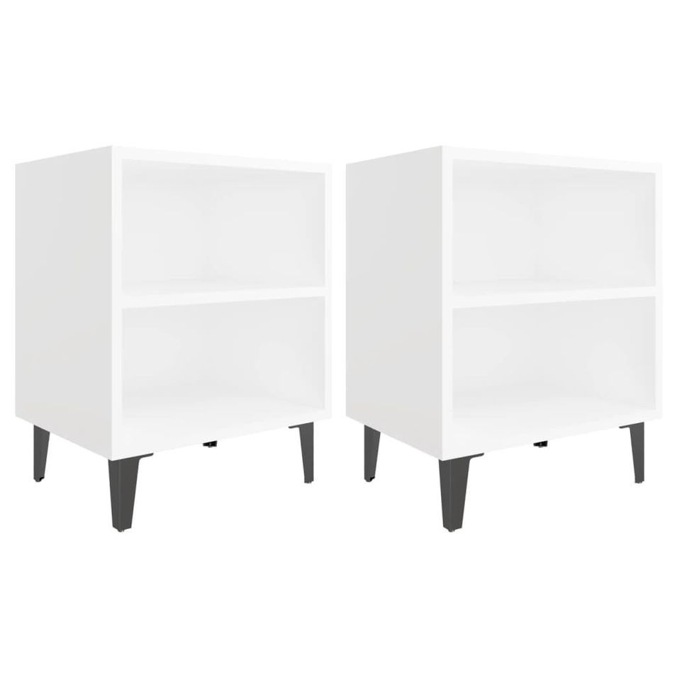 Tables de chevet avec pieds en métal 2 pcs Blanc 40x30x50 cm 2 - Photo n°1