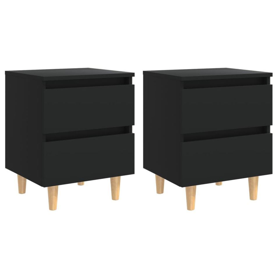 Tables de chevet avec pieds en pin 2 pcs Noir 40x35x50 cm - Photo n°1