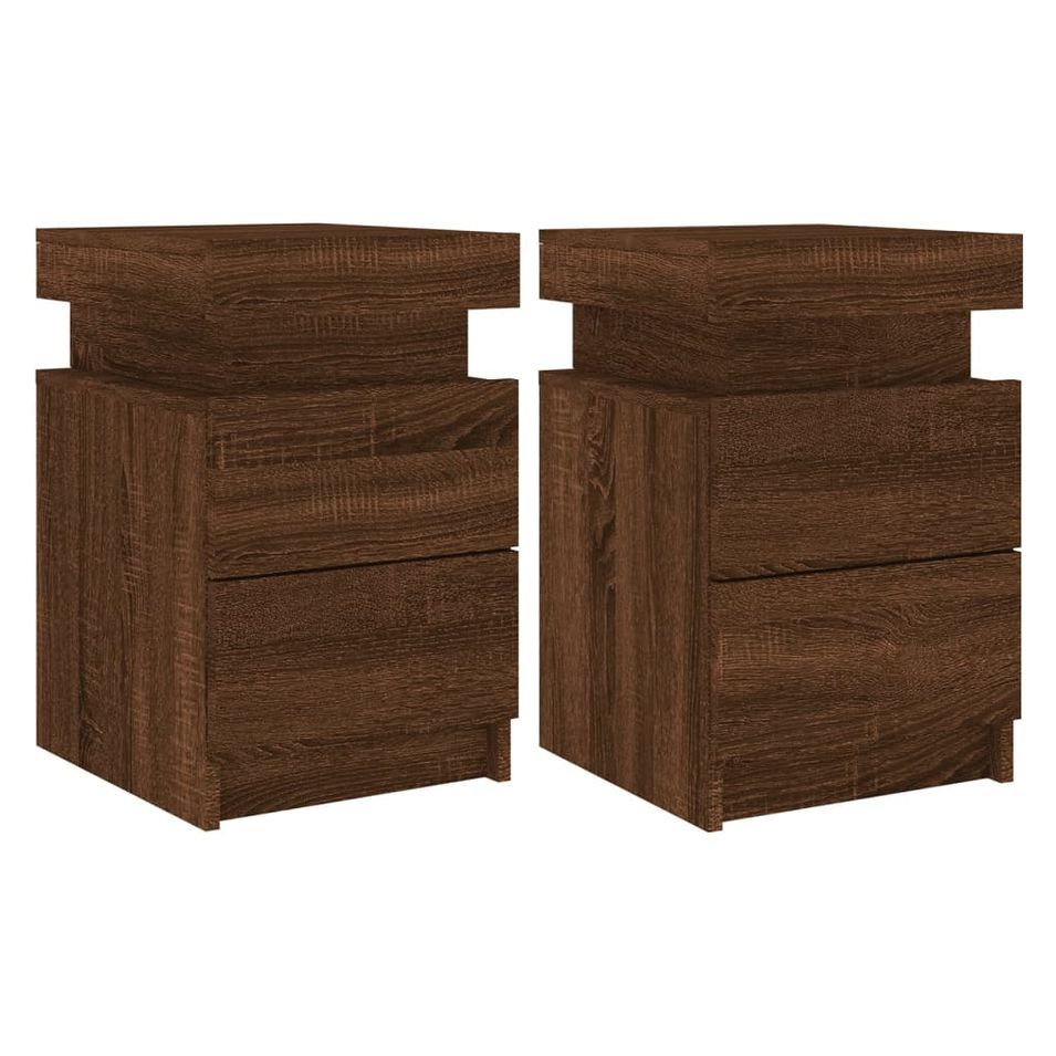 Tables de chevet et lumières LED 2 pcs chêne marron 35x39x55 cm - Photo n°1