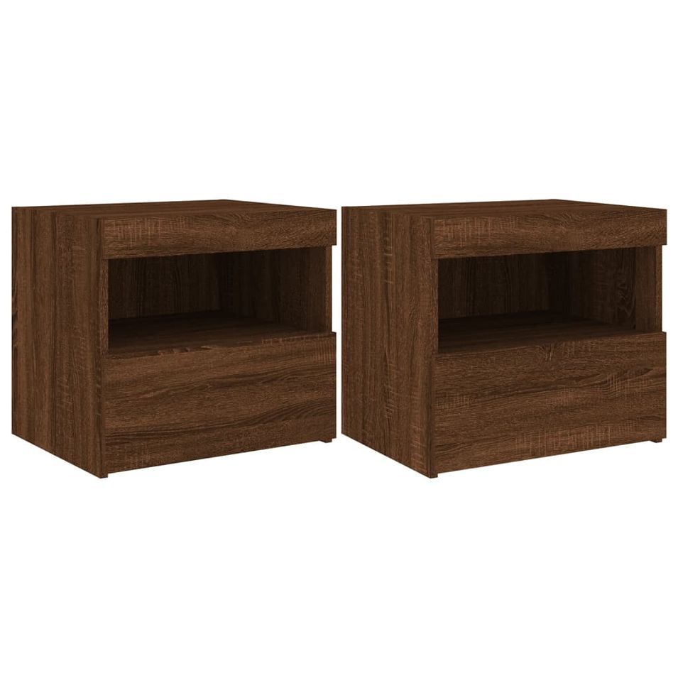 Tables de chevet et lumières LED 2 pcs chêne marron 50x40x45 cm - Photo n°1