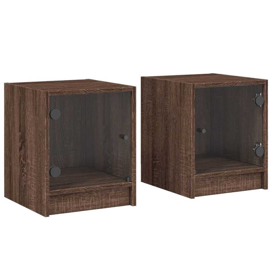 Tables de chevet et portes vitrées 2pcs chêne marron 35x37x42cm - Photo n°1