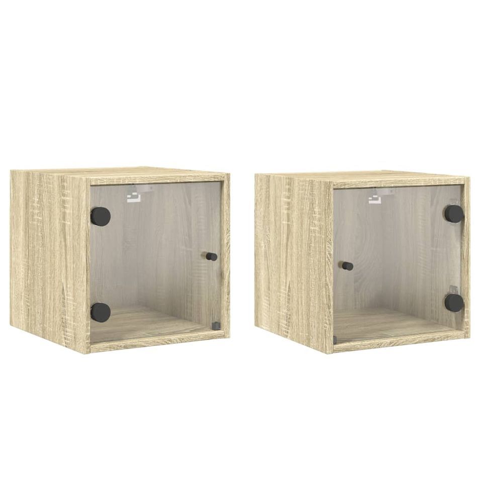 Tables de chevet et portes vitrées 2pcs chêne sonoma 35x37x35cm - Photo n°1