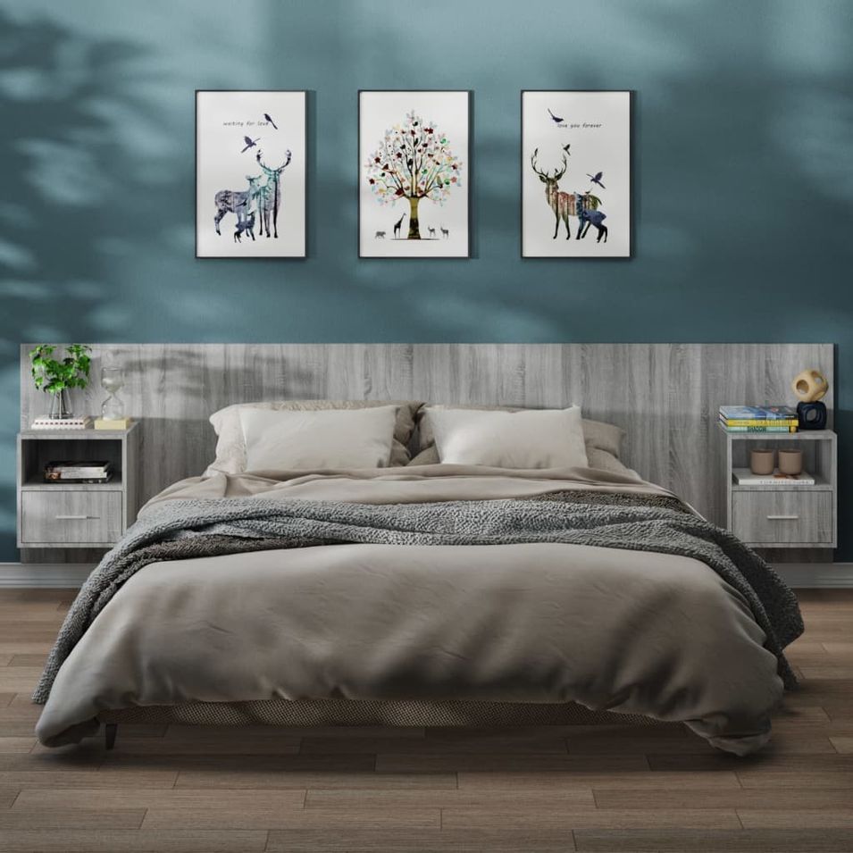 Tables de chevet murales 2 pcs Sonoma gris - Photo n°1