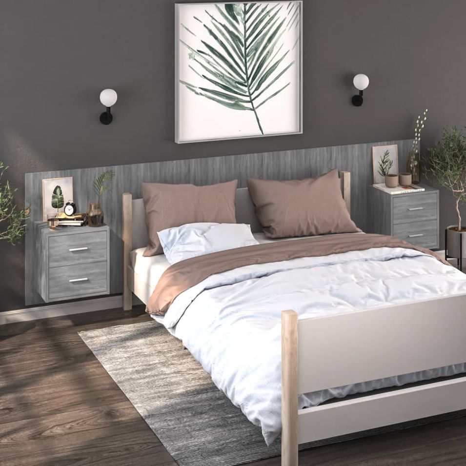 Tables de chevet murales 2 pcs Sonoma gris - Photo n°1