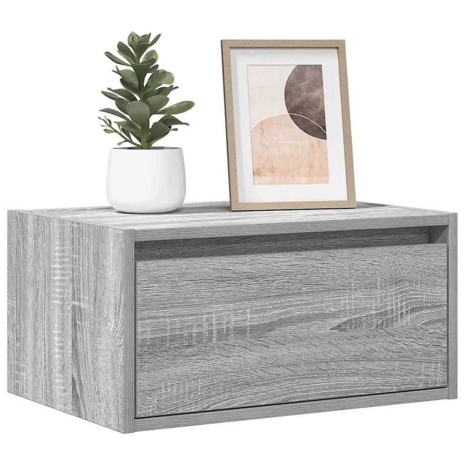 Tables de chevet murales avec lumières LED 2 pcs sonoma gris - Photo n°1