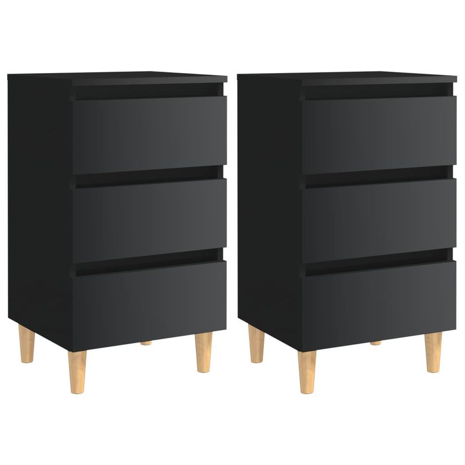 Tables de chevet pieds en bois 2 pcs Noir brillant 40x35x69 cm - Photo n°1