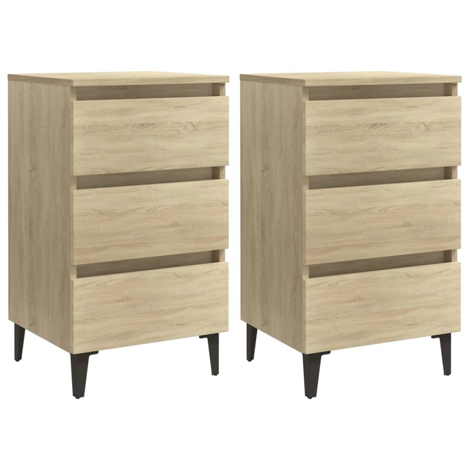 Tables de chevet pieds en métal 2 pcs Chêne sonoma 40x35x69 cm - Photo n°1