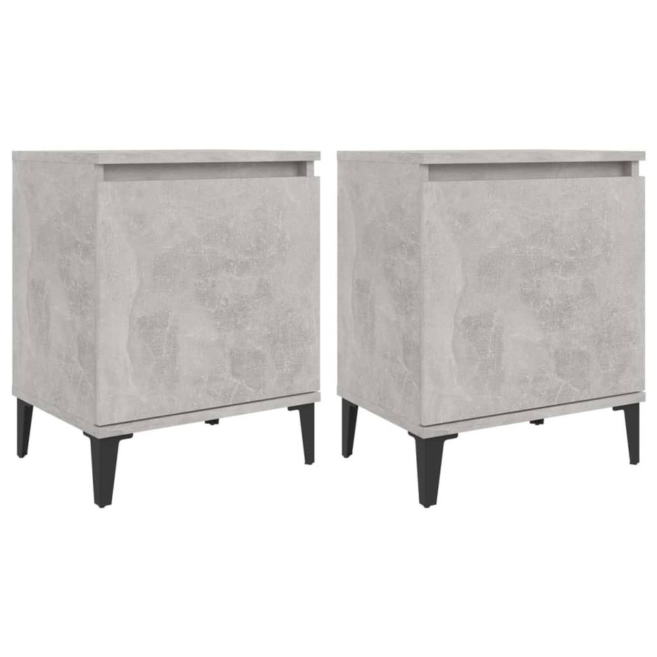 Tables de chevet pieds en métal 2 pcs Gris béton 40x30x50 cm - Photo n°1