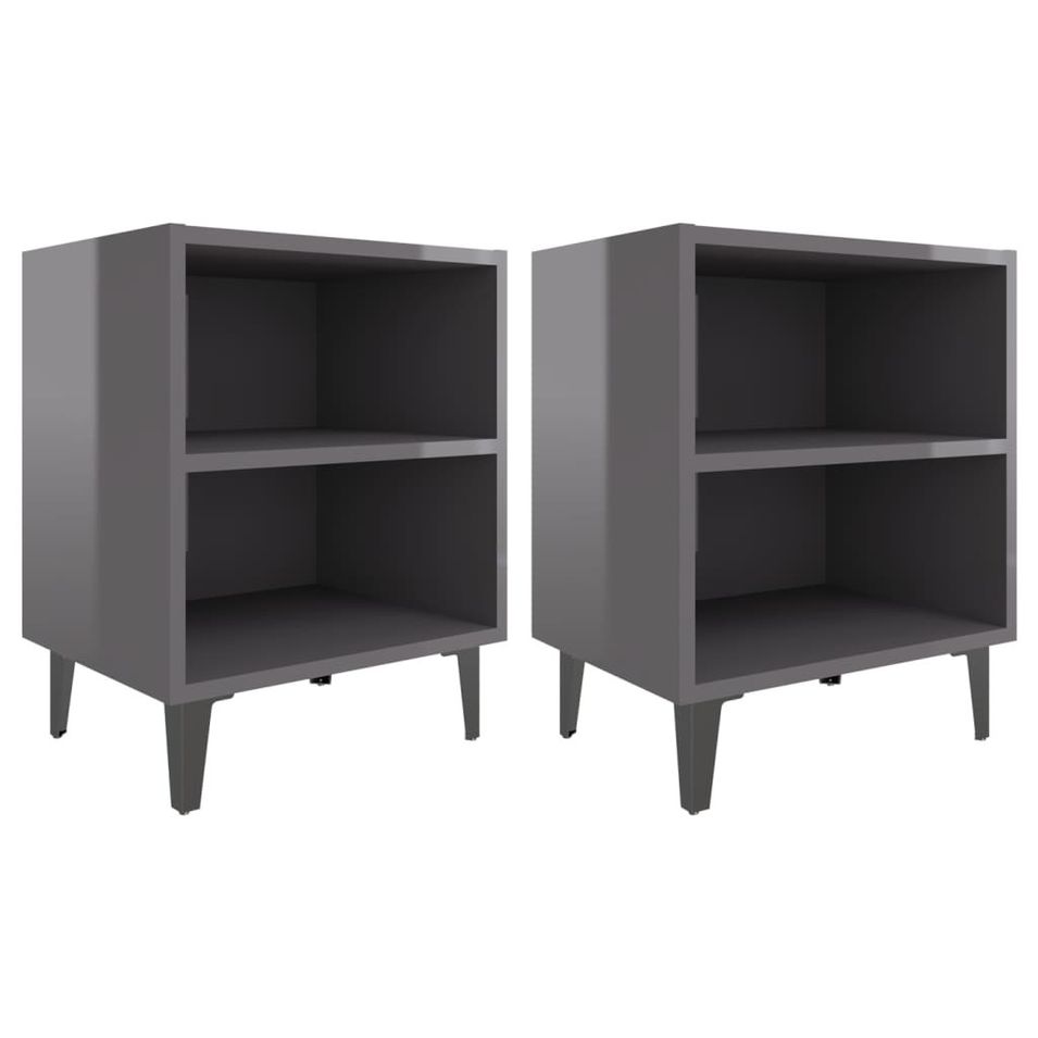 Tables de chevet pieds en métal 2 pcs Gris brillant 40x30x50 cm - Photo n°1