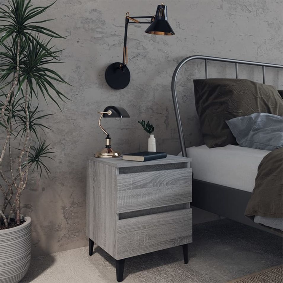 Tables de chevet pieds en métal 2 pcs Sonoma gris 40x35x50 cm - Photo n°1