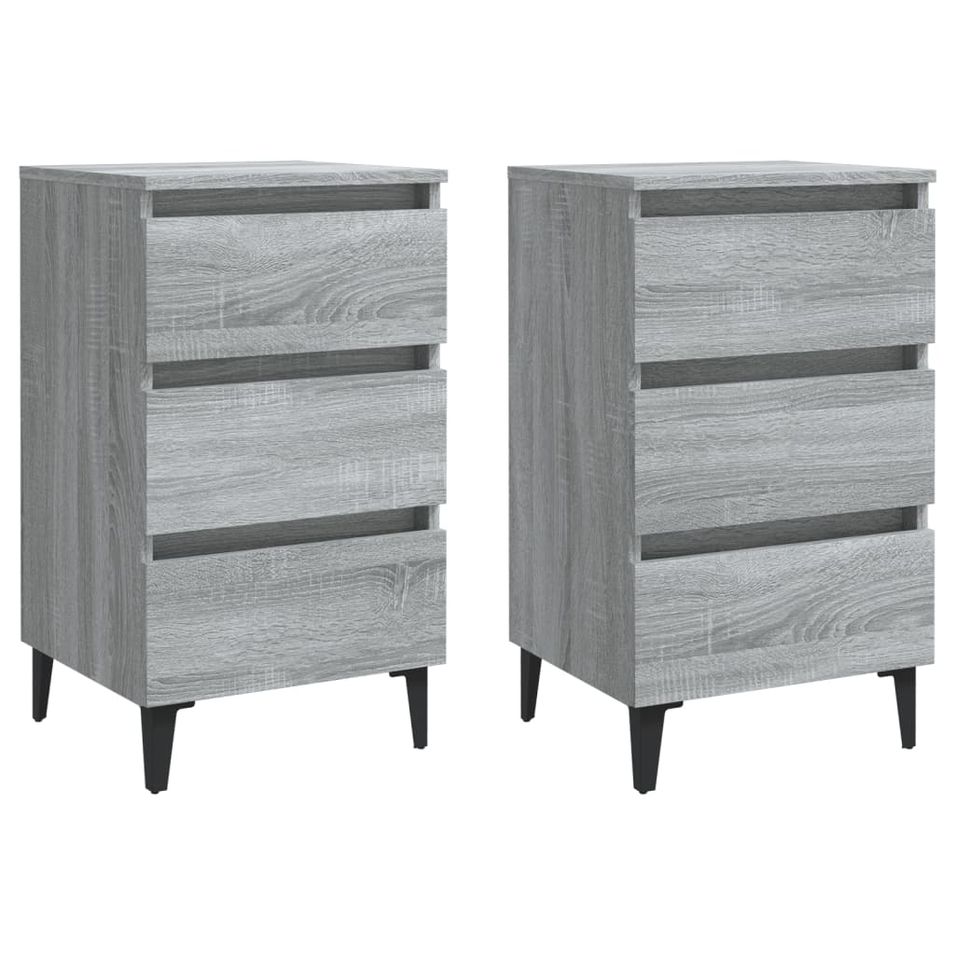 Tables de chevet pieds en métal 2 pcs Sonoma gris 40x35x69 cm - Photo n°1