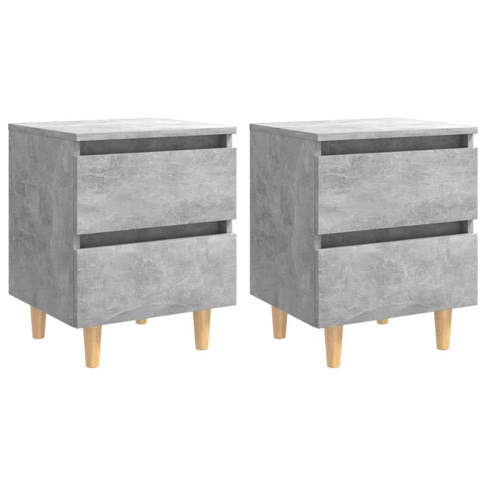 Tables de chevet pieds en pin 2 pcs Gris béton 40x35x50 cm - Photo n°1