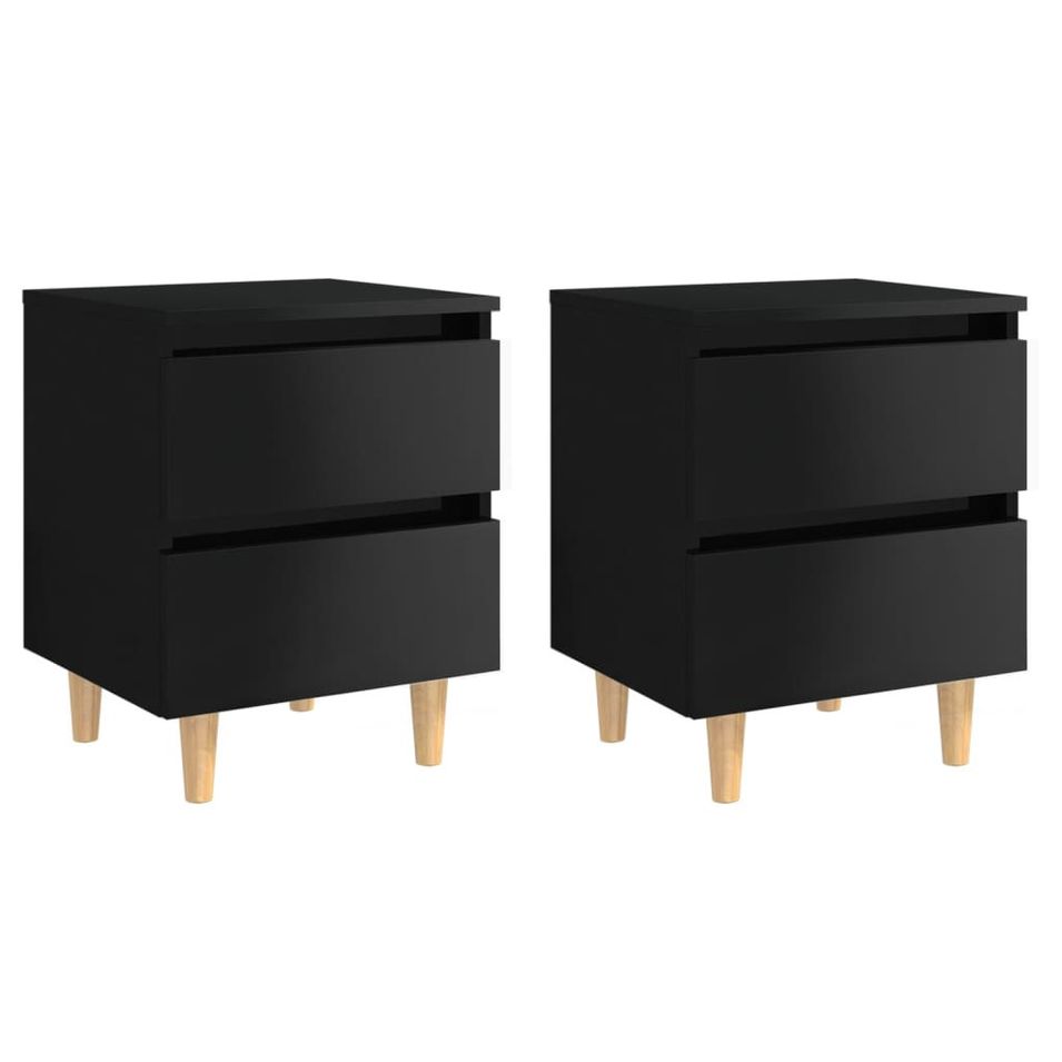 Tables de chevet pieds en pin 2 pcs Noir brillant 40x35x50 cm - Photo n°1