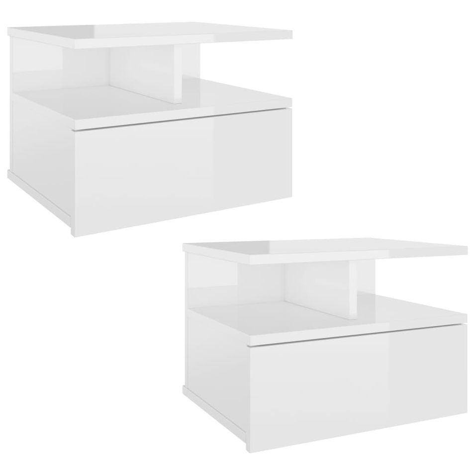 Tables de chevet suspendues 2 pcs Blanc brillant 40x31x27 cm - Photo n°1